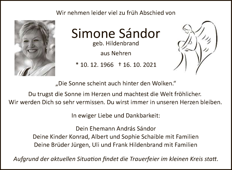  Traueranzeige für Simone Sándor vom 23.10.2021 aus Reutlinger General-Anzeiger