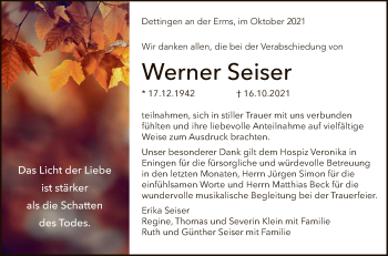 Anzeige von Werner Seiser von Reutlinger General-Anzeiger