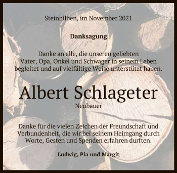 Anzeige von Albert Schlageter von Reutlinger General-Anzeiger