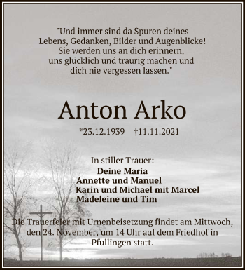 Anzeige von Anton Arko von Reutlinger General-Anzeiger