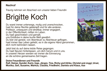 Anzeige von Brigitte Koch von Reutlinger General-Anzeiger