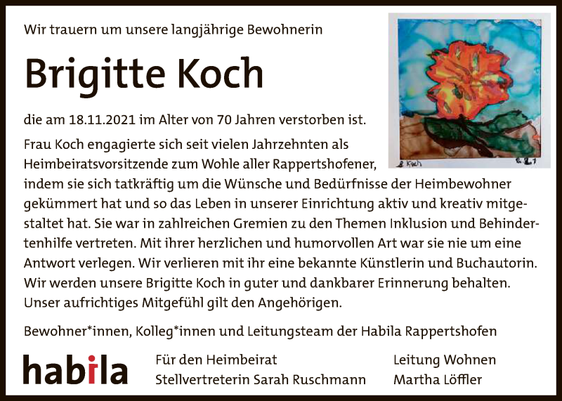  Traueranzeige für Brigitte Koch vom 23.11.2021 aus Reutlinger General-Anzeiger