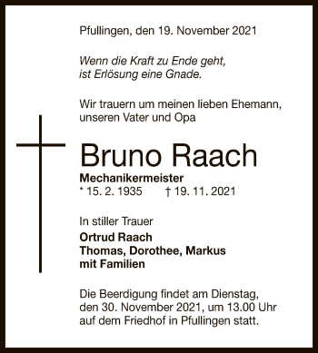 Anzeige von Bruno Raach von Reutlinger General-Anzeiger