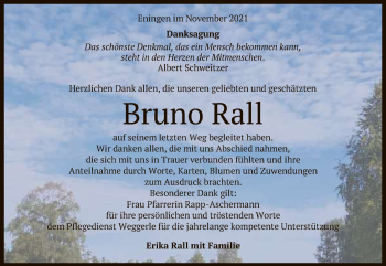 Anzeige von Bruno Rall von Reutlinger General-Anzeiger