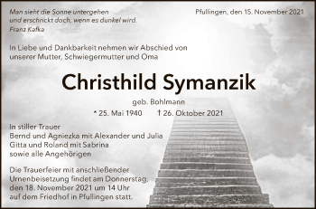 Anzeige von Christhild Symanzik von Reutlinger General-Anzeiger