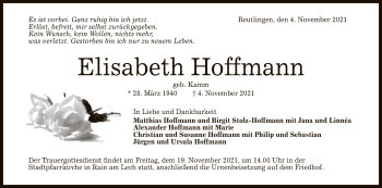 Anzeige von Elisabeth Hoffmann von Reutlinger General-Anzeiger