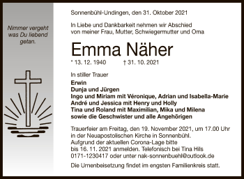 Anzeige von Emma Näher von Reutlinger General-Anzeiger