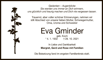 Anzeige von Eva Gminder von Reutlinger General-Anzeiger