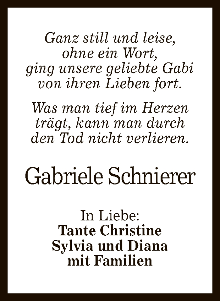  Traueranzeige für Gabriele Schnierer vom 20.11.2021 aus Reutlinger General-Anzeiger