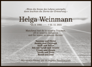 Anzeige von Helga Weinmann von Reutlinger General-Anzeiger