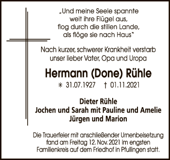 Anzeige von Hermann Rühle von Reutlinger General-Anzeiger
