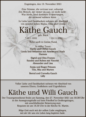 Anzeige von Käthe Gauch von Reutlinger General-Anzeiger