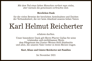 Anzeige von Karl Helmut Reicherter von Reutlinger General-Anzeiger