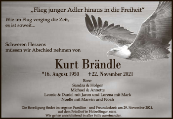 Anzeige von Kurt Brändle von Reutlinger General-Anzeiger