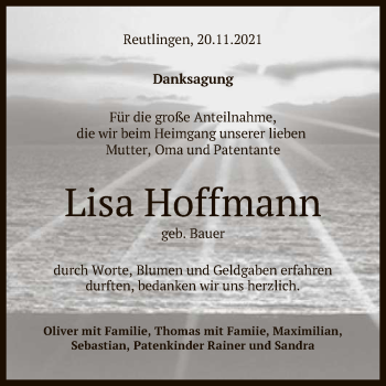 Anzeige von Lisa Hoffmann von Reutlinger General-Anzeiger