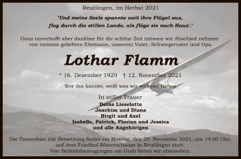 Anzeige von Lothar Flamm von Reutlinger General-Anzeiger