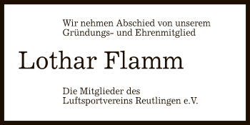 Anzeige von Lothar Flamm von Reutlinger General-Anzeiger