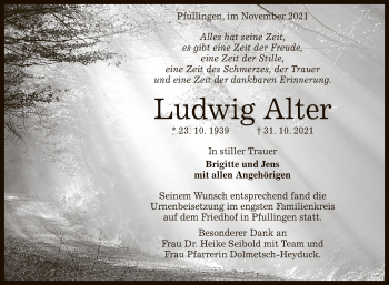 Anzeige von Ludwig Alter von Reutlinger General-Anzeiger