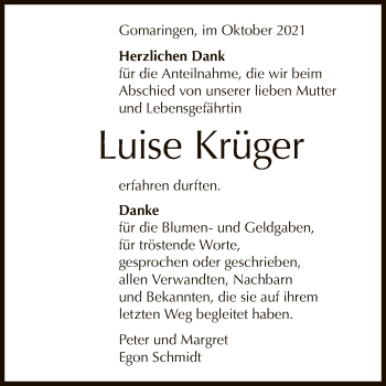 Anzeige von Luise Krüger von Reutlinger General-Anzeiger