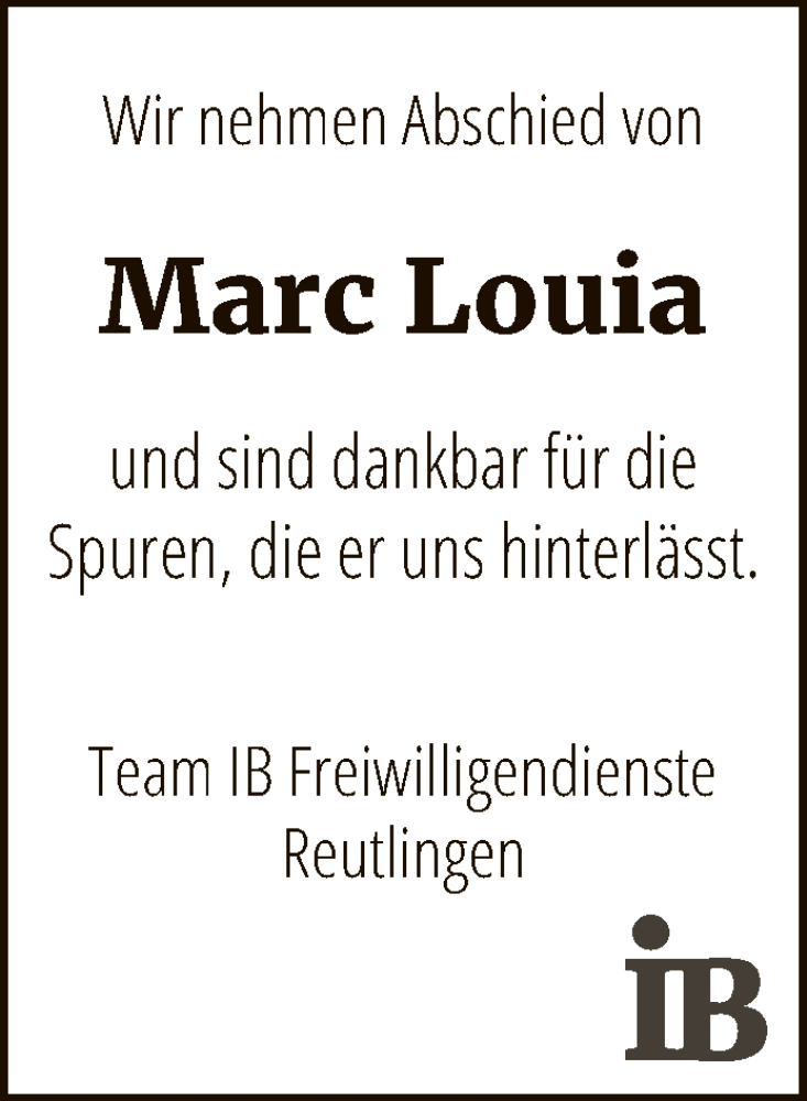  Traueranzeige für Marc Louia vom 20.11.2021 aus Reutlinger General-Anzeiger