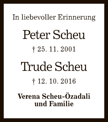Anzeige von Peter und Trude Scheu von Reutlinger General-Anzeiger