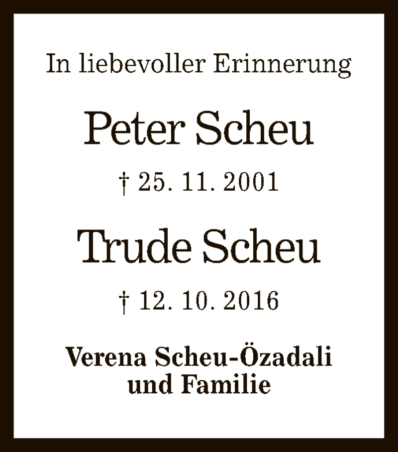  Traueranzeige für Peter und Trude Scheu vom 27.11.2021 aus Reutlinger General-Anzeiger