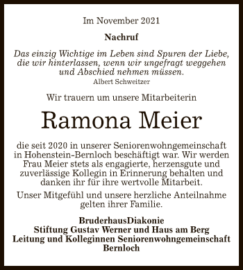Anzeige von Ramona Meier von Reutlinger General-Anzeiger