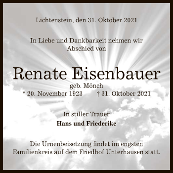 Anzeige von Renate Eisenbauer von Reutlinger General-Anzeiger