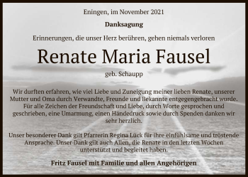Anzeige von Renate Maria Fausel von Reutlinger General-Anzeiger