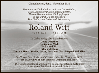 Anzeige von Roland Witt von Reutlinger General-Anzeiger