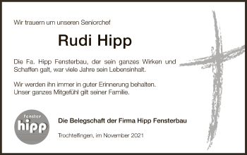 Anzeige von Rudi Hipp von Reutlinger General-Anzeiger