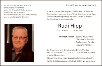 Anzeige von Rudi Hipp von Reutlinger General-Anzeiger