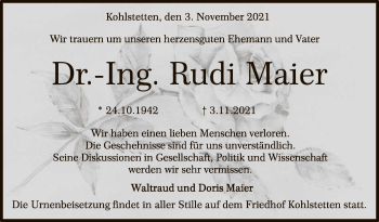 Anzeige von Rudi Maier von Reutlinger General-Anzeiger