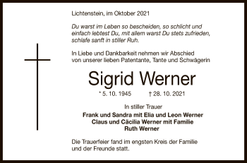 Anzeige von Sigrid Werner von Reutlinger General-Anzeiger