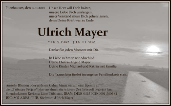 Anzeige von Ulrich Mayer von Reutlinger General-Anzeiger