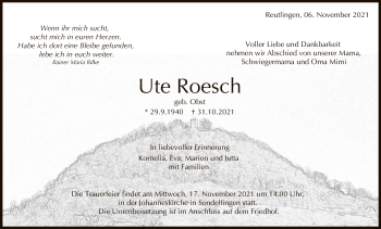 Anzeige von Ute Roesch von Reutlinger General-Anzeiger