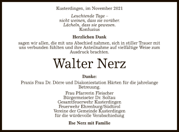 Anzeige von Walter Nerz von Reutlinger General-Anzeiger