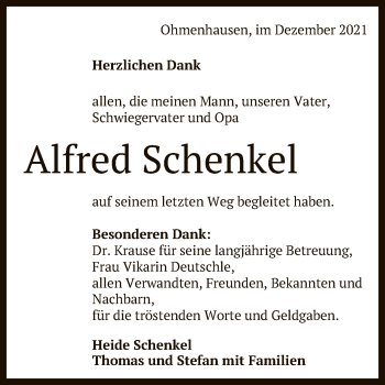 Anzeige von Alfred Schenkel von Reutlinger General-Anzeiger