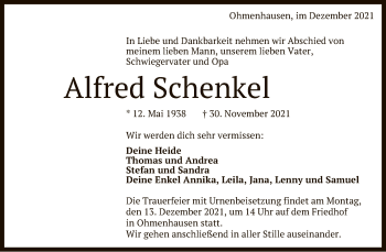 Anzeige von Alfred Schenkel von Reutlinger General-Anzeiger