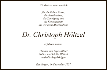 Anzeige von Christoph Höltzel von Reutlinger General-Anzeiger