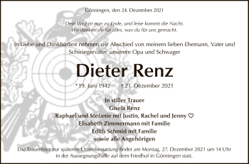 Anzeige von Dieter Renz von Reutlinger General-Anzeiger