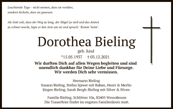 Anzeige von Dorothea Bieling von Reutlinger General-Anzeiger