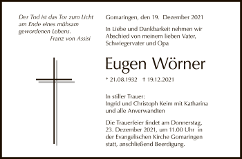 Anzeige von Eugen Wörner von Reutlinger General-Anzeiger