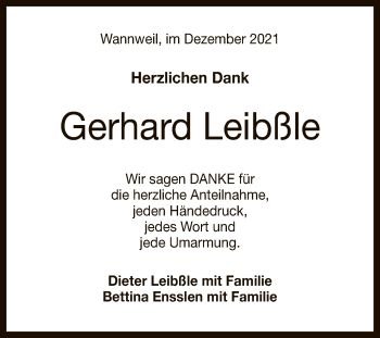 Anzeige von Gerhard Leibßle von Reutlinger General-Anzeiger