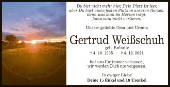 Anzeige von Gertrud Weißschuh von Reutlinger General-Anzeiger