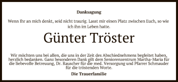 Anzeige von Günter Tröster von Reutlinger General-Anzeiger