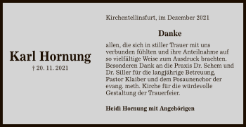 Anzeige von Karl Hornung von Reutlinger General-Anzeiger