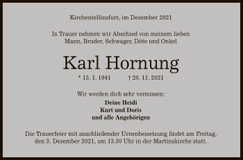 Anzeige von Karl Hornung von Reutlinger General-Anzeiger