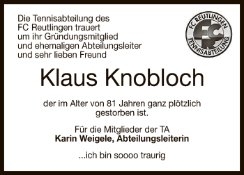 Anzeige von Klaus Knobloch von Reutlinger General-Anzeiger