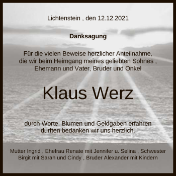Anzeige von Klaus Werz von Reutlinger General-Anzeiger